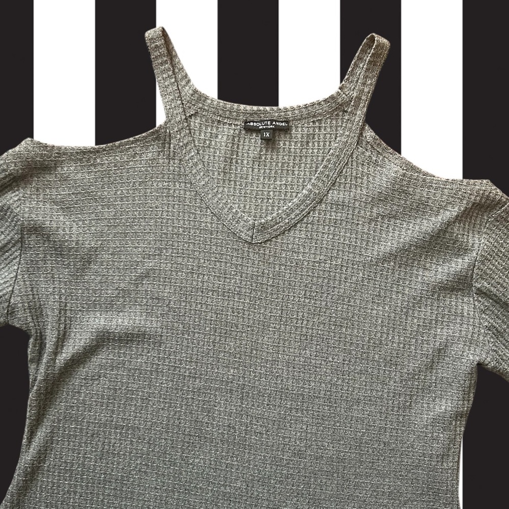 Absolute Angel Cold Shoulder Waffle Knit Mini Dress Gray Women’s 1X - Picture 8 of 10